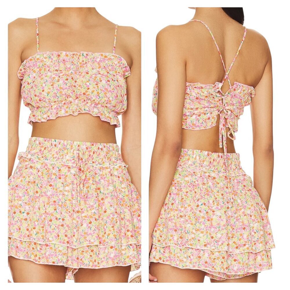 Show Me Your Mumu Dakota Top Beachy Blossom Floral Crop S NWT $98